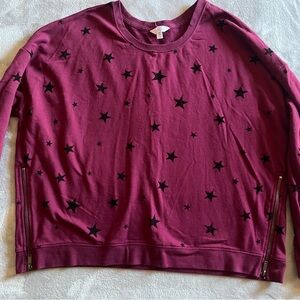 Time and Tru Maroon Top with Black Stars